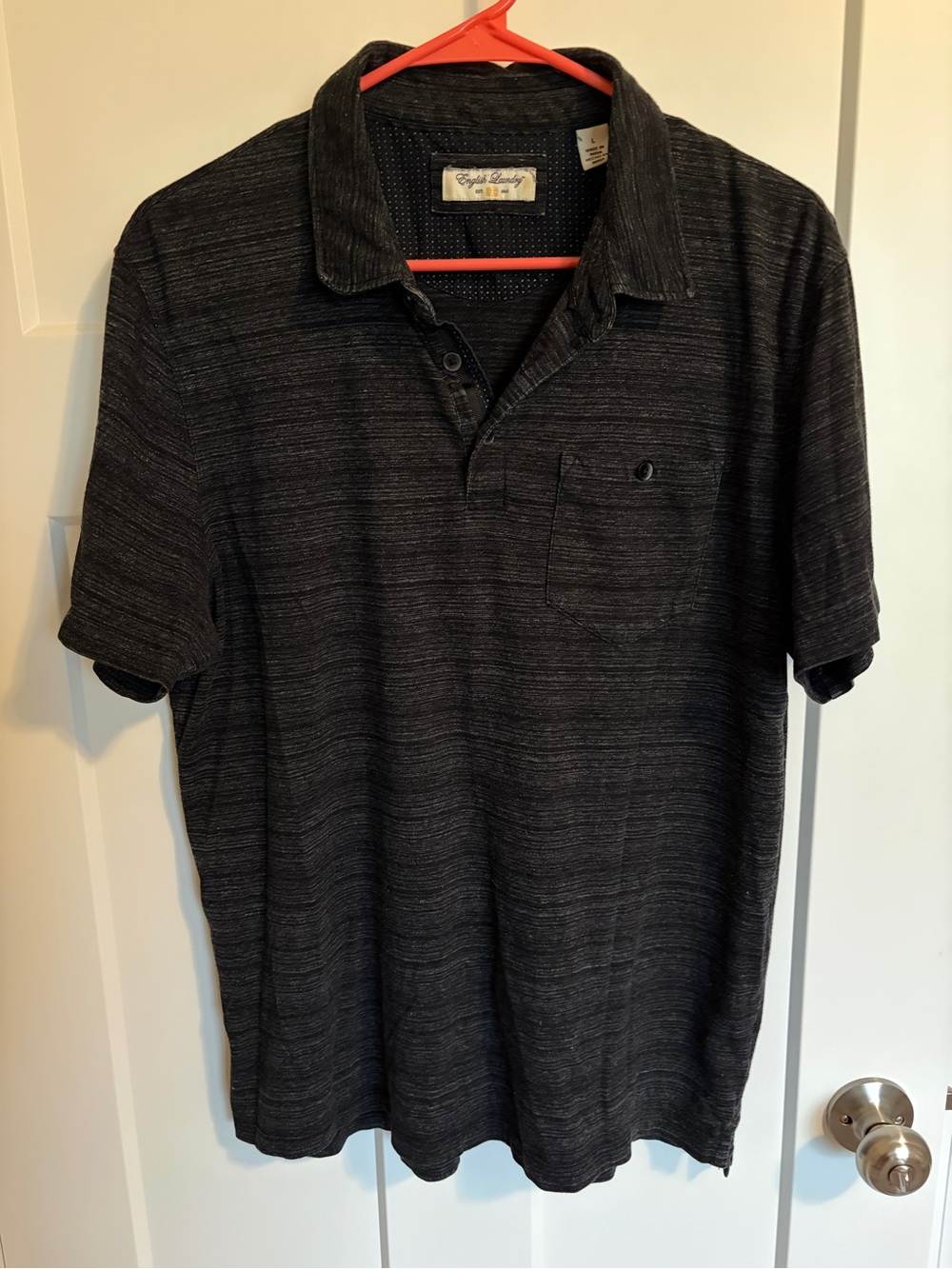 English Laundry Men’s Space Dyed Short Sleeve Polo Shirt Charcoal Gray